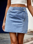 Pocketed High Waist Denim Skirt - FLORENTINE IRIS