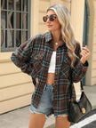 Pocketed Plaid Collared Neck Long Sleeve Shirt - FLORENTINE IRIS