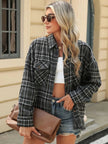 Pocketed Plaid Collared Neck Long Sleeve Shirt - FLORENTINE IRIS