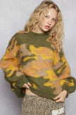 POL Mock Neck Abstract Colorblock Pattern Sweater - FLORENTINE IRIS