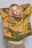 POL Mock Neck Abstract Colorblock Pattern Sweater - FLORENTINE IRIS