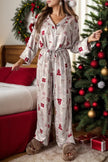 Printed Long Sleeve Top and Pants Lounge Set - FLORENTINE IRIS