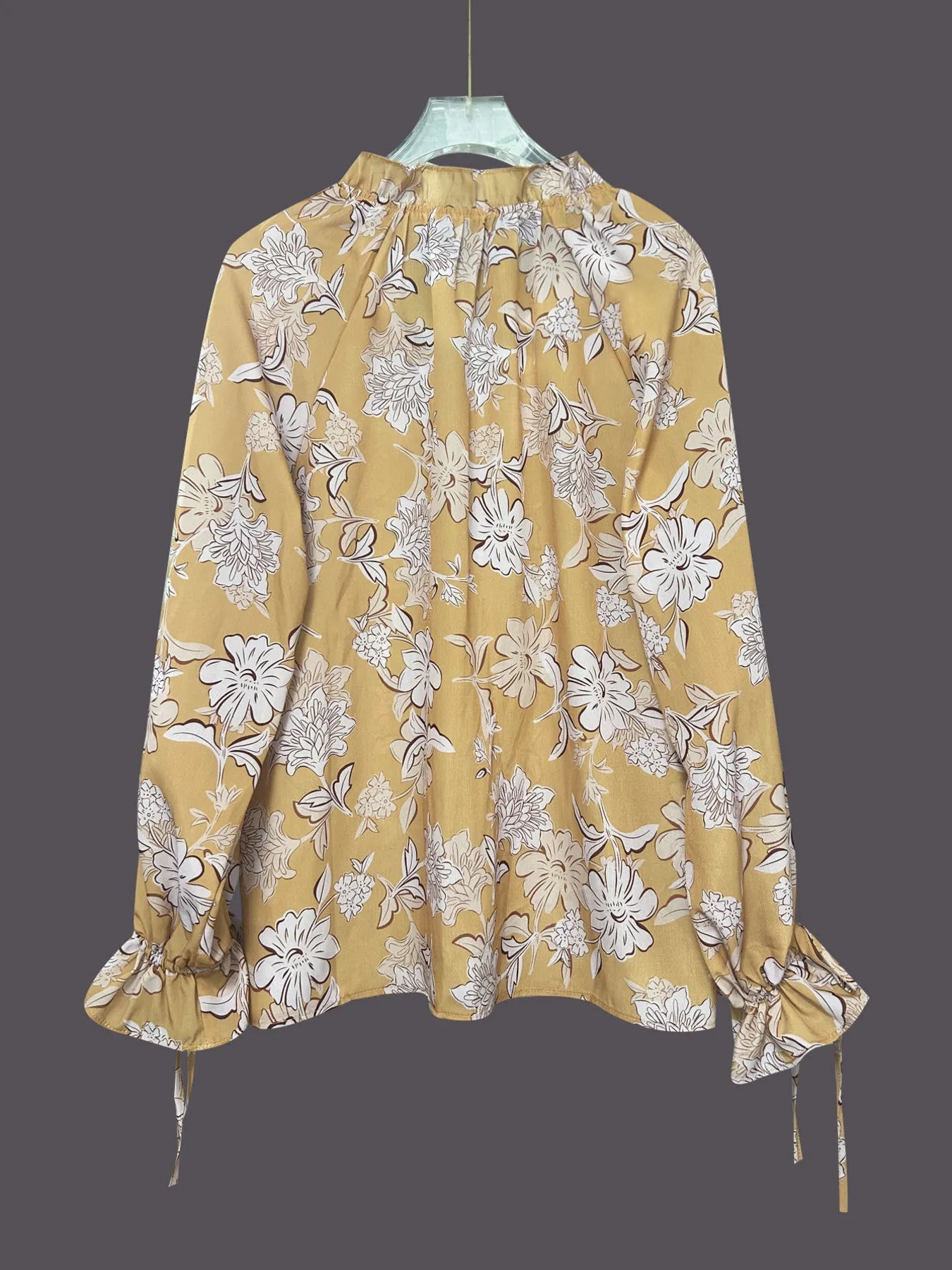 Printed Tie Neck Flounce Sleeve Blouse - FLORENTINE IRIS