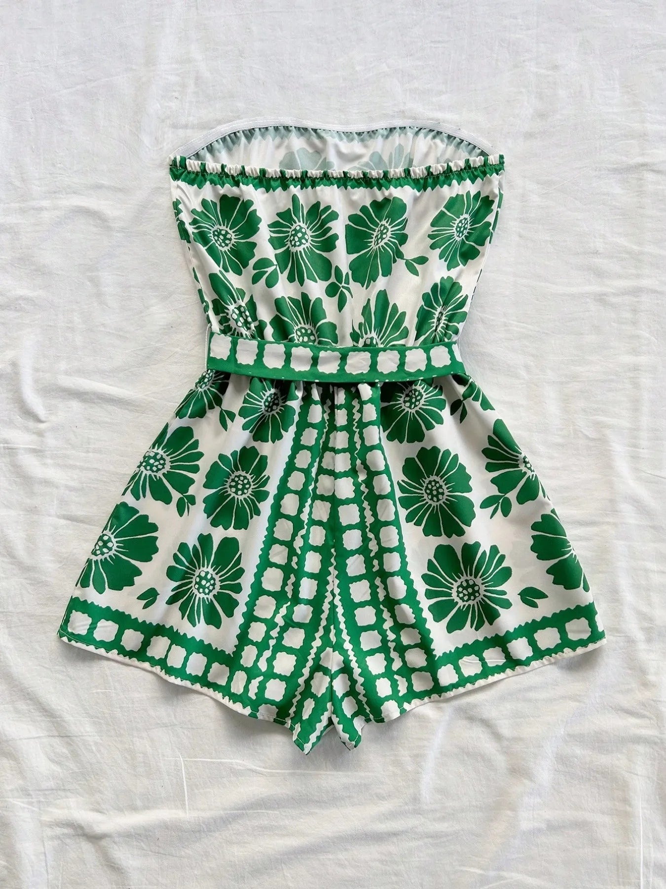 Printed Tube Tie Waist Romper - FLORENTINE IRIS