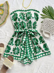 Printed Tube Tie Waist Romper - FLORENTINE IRIS