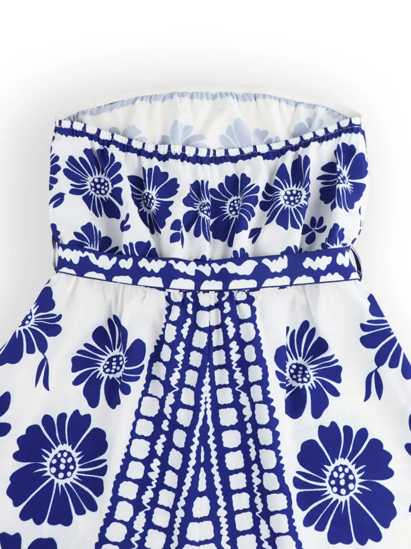 Printed Tube Tie Waist Romper - FLORENTINE IRIS