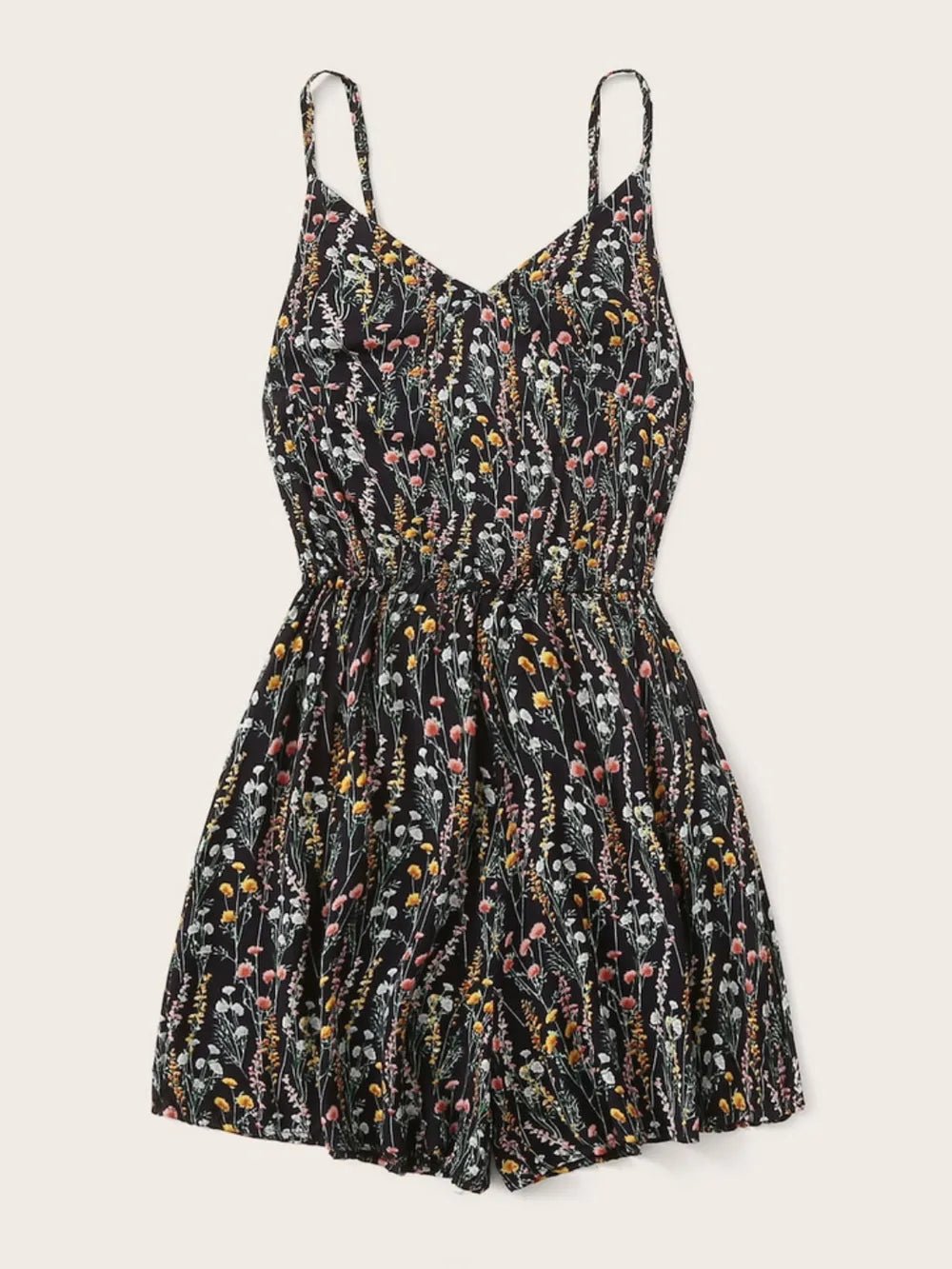Printed V - Neck Spaghetti Strap Romper - FLORENTINE IRIS