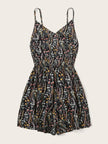 Printed V - Neck Spaghetti Strap Romper - FLORENTINE IRIS