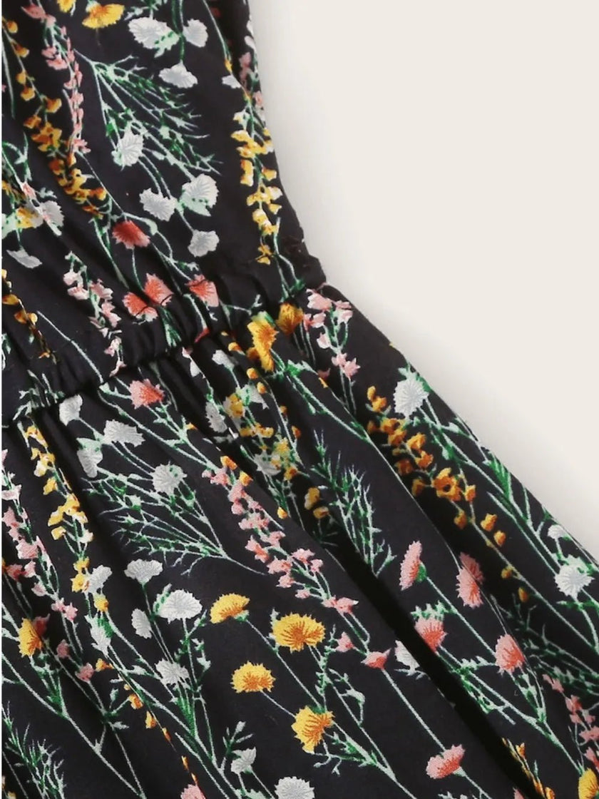 Printed V - Neck Spaghetti Strap Romper - FLORENTINE IRIS