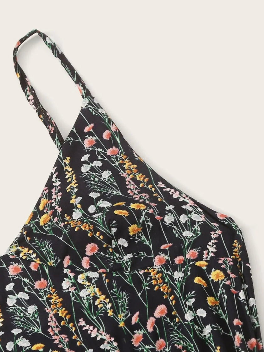 Printed V - Neck Spaghetti Strap Romper - FLORENTINE IRIS