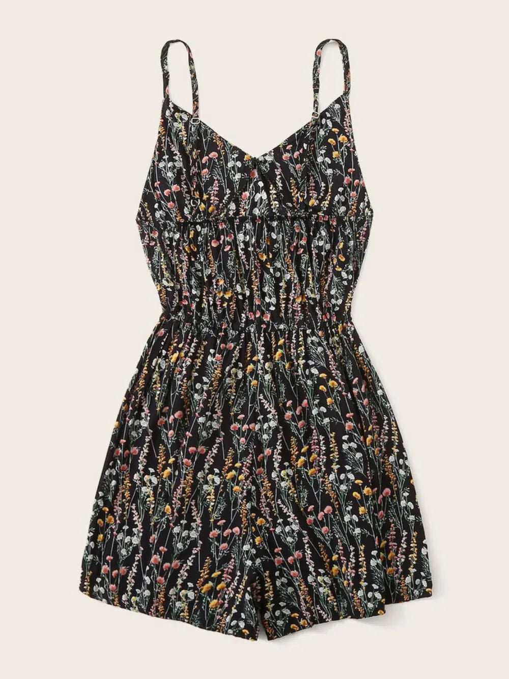 Printed V - Neck Spaghetti Strap Romper - FLORENTINE IRIS