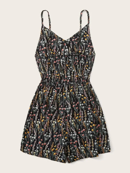 Printed V - Neck Spaghetti Strap Romper - FLORENTINE IRIS