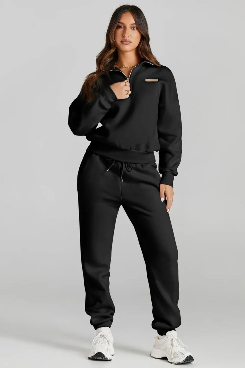 Quarter Zip Top and Drawstring Pants Active Set - FLORENTINE IRIS