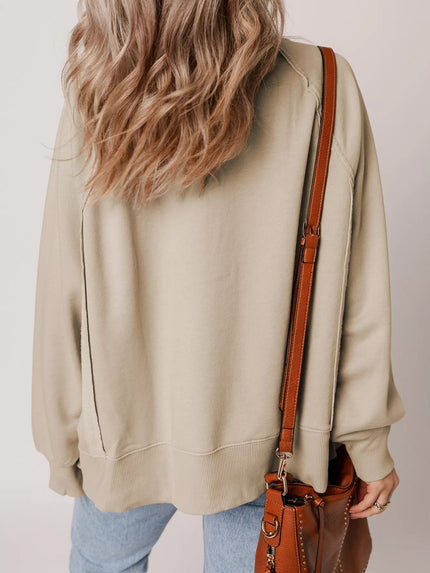 Raw Edge Exposed Seam Raglan Sleeve Side Slit Sweatshirt - FLORENTINE IRIS