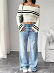Ribbed Off - Shoulder Striped Knit Top - FLORENTINE IRIS