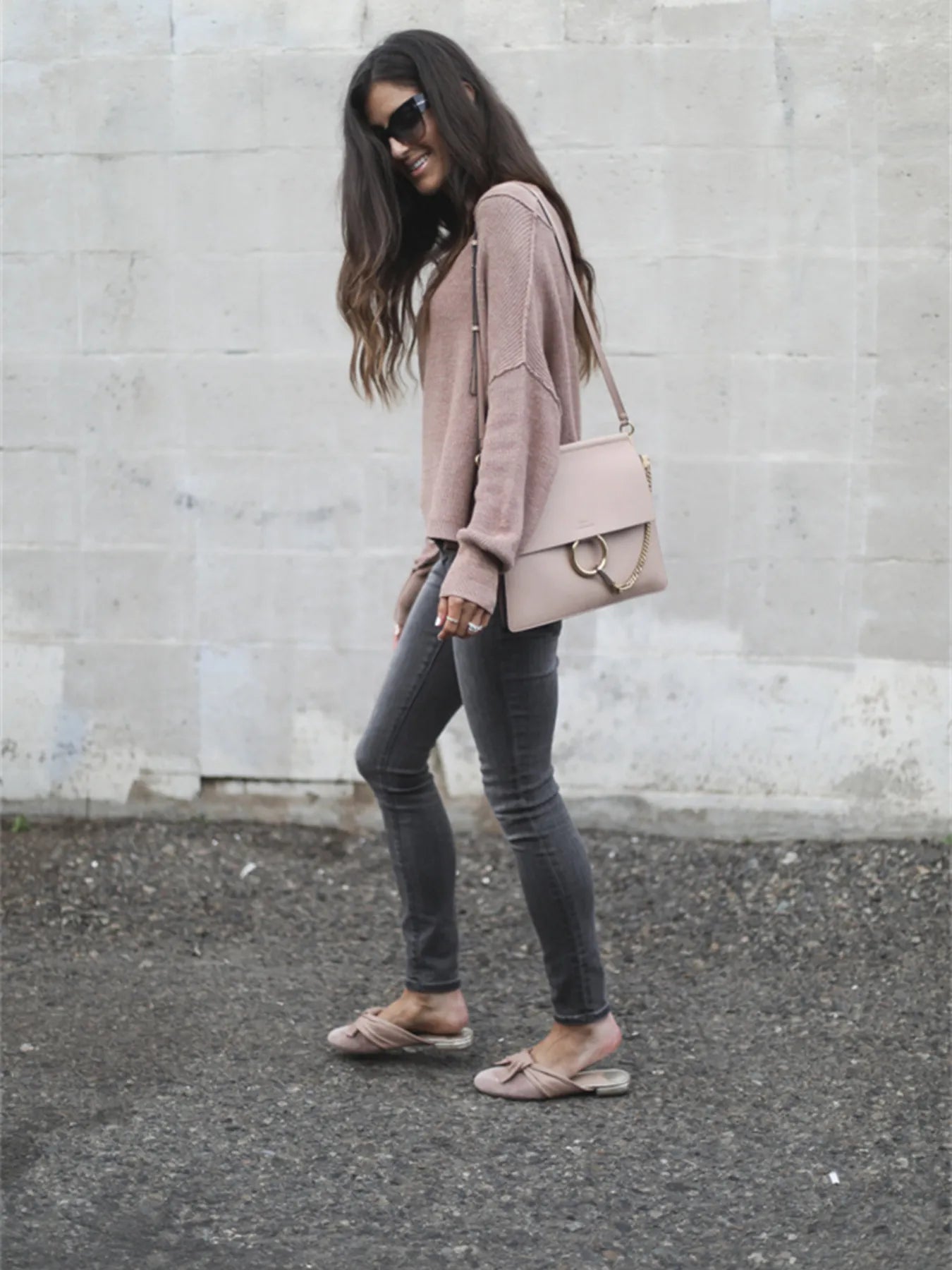 Ribbed Relaxed Fit Long Sleeve Sweater - FLORENTINE IRIS