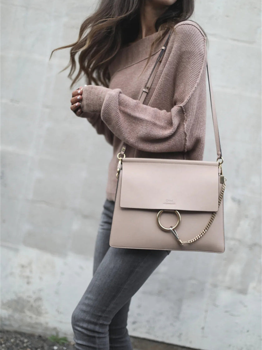 Ribbed Relaxed Fit Long Sleeve Sweater - FLORENTINE IRIS