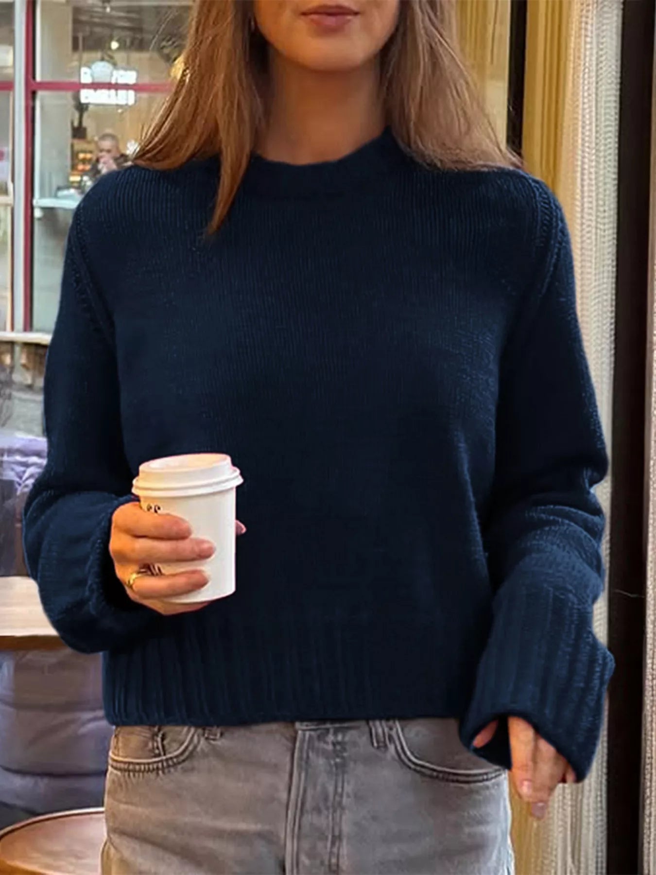 Ribbed Round Neck Sweater - FLORENTINE IRIS