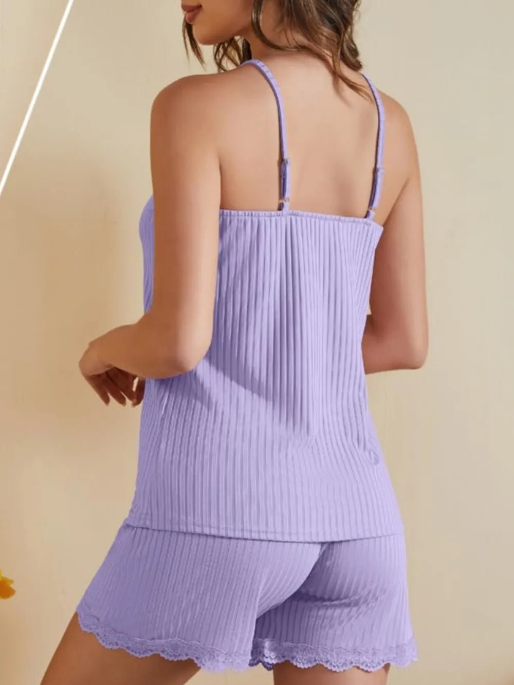 Ribbed Scoop Neck Top and Shorts Lounge Set - FLORENTINE IRIS