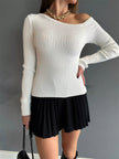 Ribbed Single Shoulder Sweater - FLORENTINE IRIS