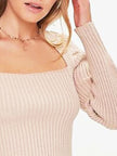 Ribbed Square Neck Long Sleeve Sweater - FLORENTINE IRIS