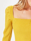 Ribbed Square Neck Long Sleeve Sweater - FLORENTINE IRIS
