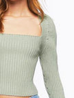 Ribbed Square Neck Long Sleeve Sweater - FLORENTINE IRIS