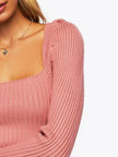 Ribbed Square Neck Long Sleeve Sweater - FLORENTINE IRIS