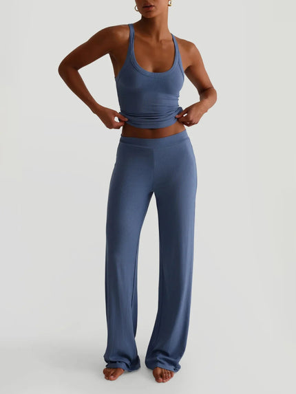 Ribbed Tank and High - Waisted Pants Active Set - FLORENTINE IRIS