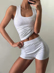 Ribbed Tank Top and Shorts Active Set - FLORENTINE IRIS