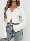 Ribbed Zip - Up Cropped Cardigan - FLORENTINE IRIS