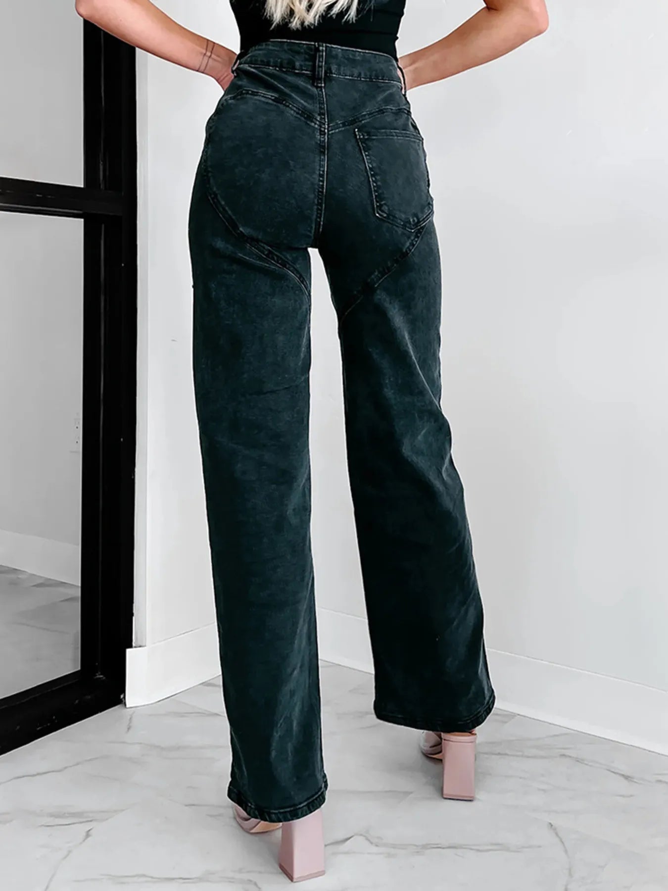 Ripped Wide Leg Wash Denim Jeans - FLORENTINE IRIS