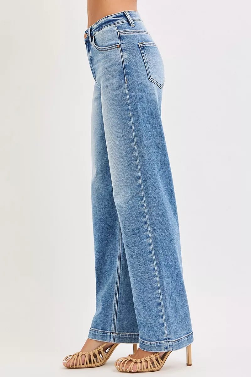RISEN High Rise Wide Baggy Jeans - FLORENTINE IRIS