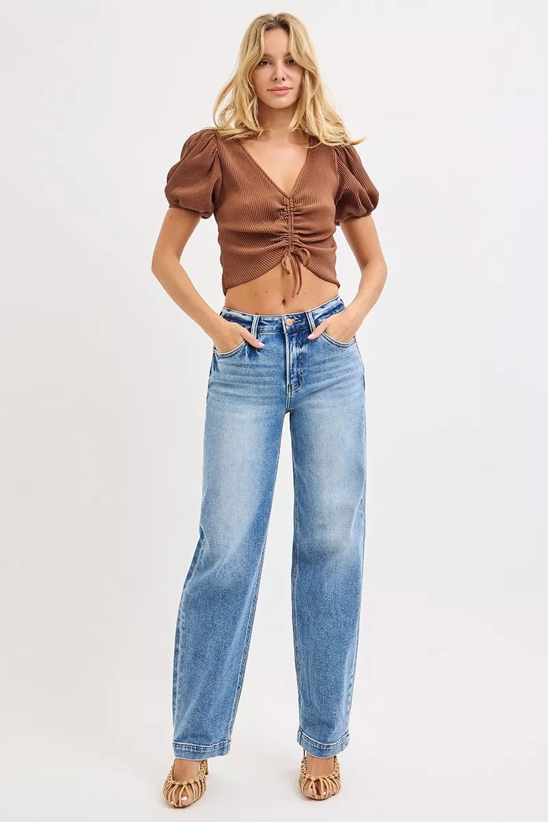 RISEN High Rise Wide Baggy Jeans - FLORENTINE IRIS