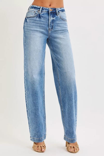 RISEN High Rise Wide Baggy Jeans - FLORENTINE IRIS