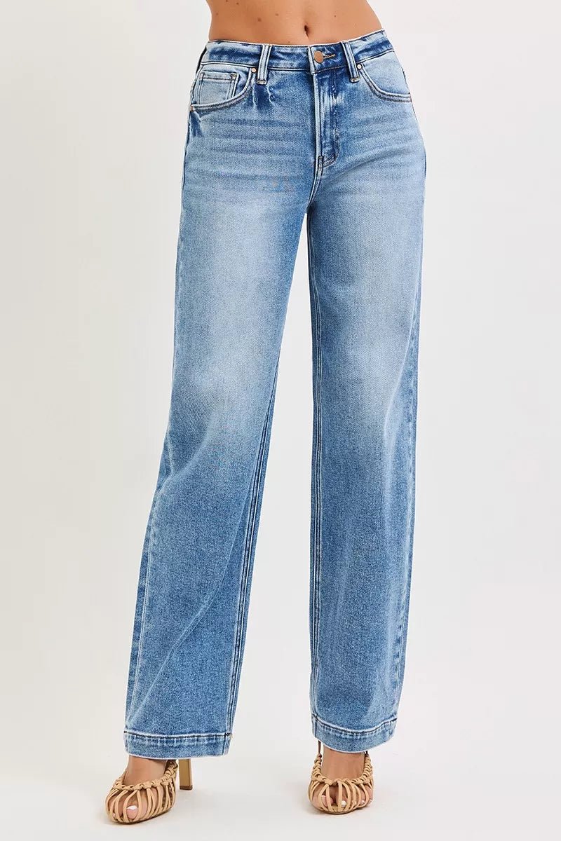 RISEN High Rise Wide Baggy Jeans - FLORENTINE IRIS