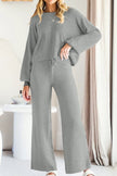 Round Neck Long Sleeve Top and Pants Set - FLORENTINE IRIS