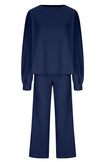 Round Neck Long Sleeve Top and Pants Set - FLORENTINE IRIS