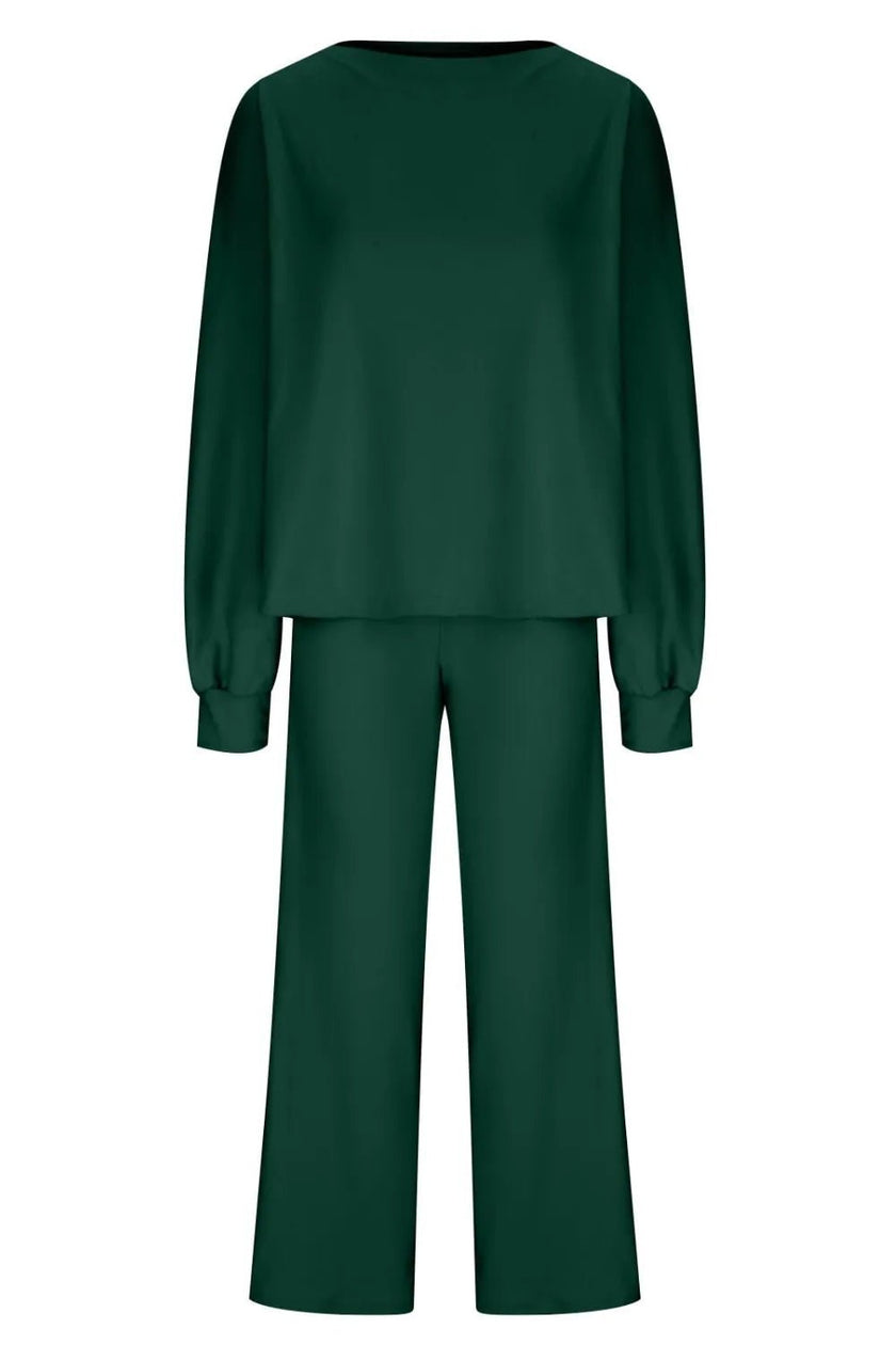 Round Neck Long Sleeve Top and Pants Set - FLORENTINE IRIS