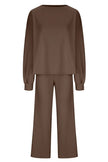 Round Neck Long Sleeve Top and Pants Set - FLORENTINE IRIS