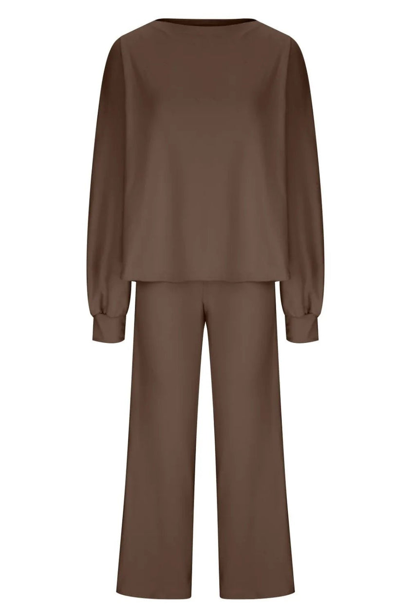 Round Neck Long Sleeve Top and Pants Set - FLORENTINE IRIS
