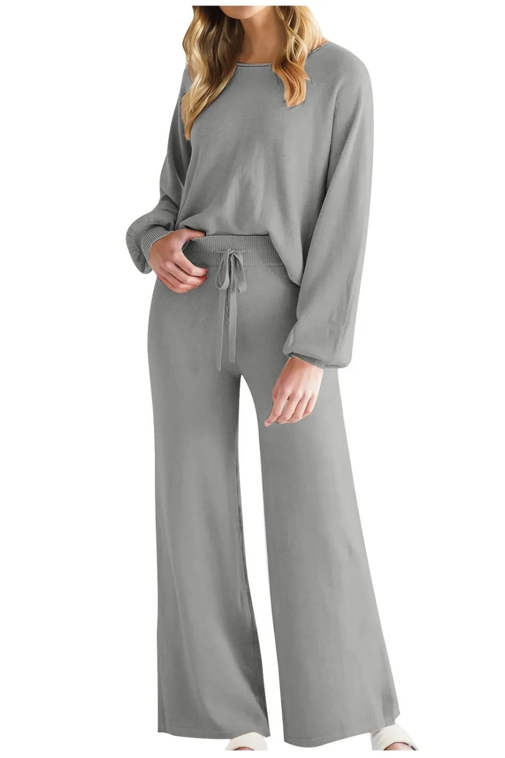 Round Neck Long Sleeve Top and Pants Set - FLORENTINE IRIS