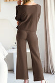 Round Neck Long Sleeve Top and Pants Set - FLORENTINE IRIS