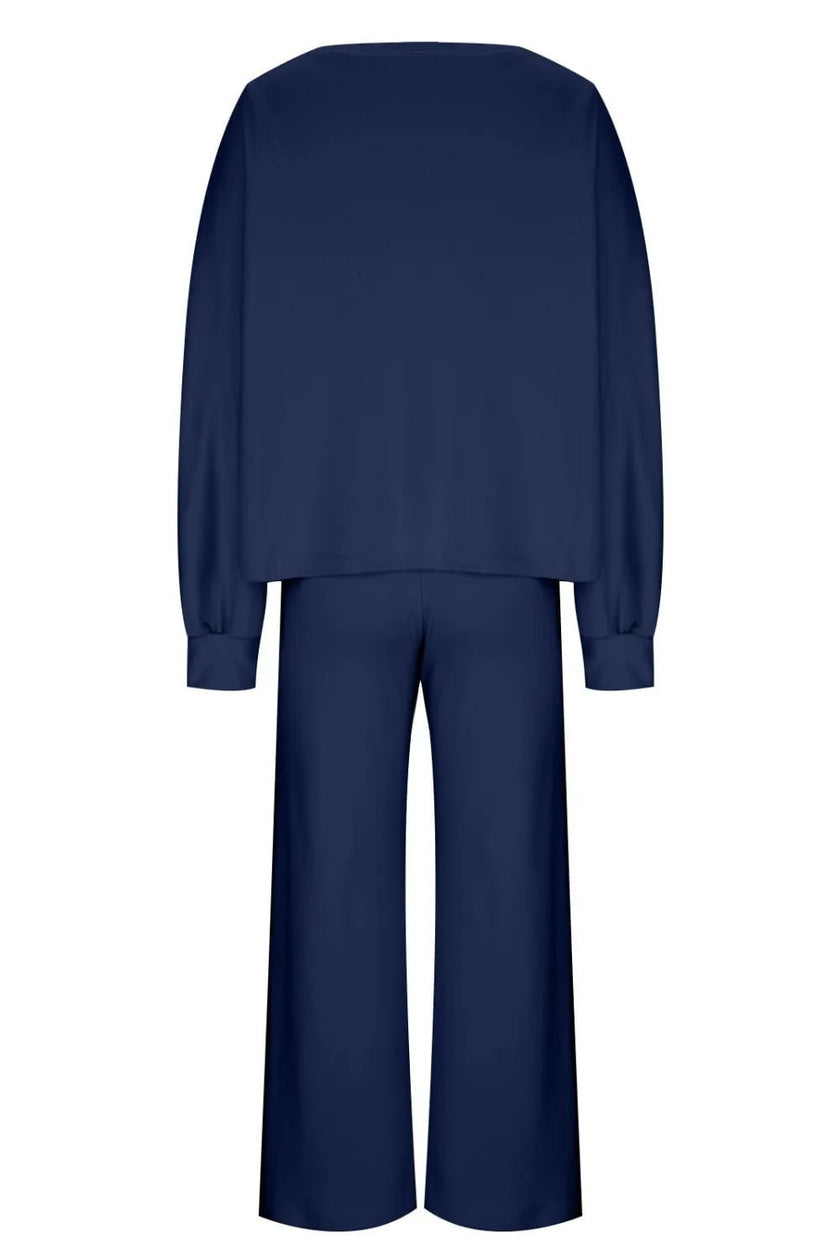 Round Neck Long Sleeve Top and Pants Set - FLORENTINE IRIS