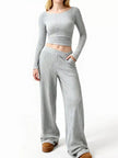 Round Neck Long Sleeve Top and Pants Set - FLORENTINE IRIS