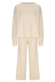 Round Neck Long Sleeve Top and Pants Set - FLORENTINE IRIS
