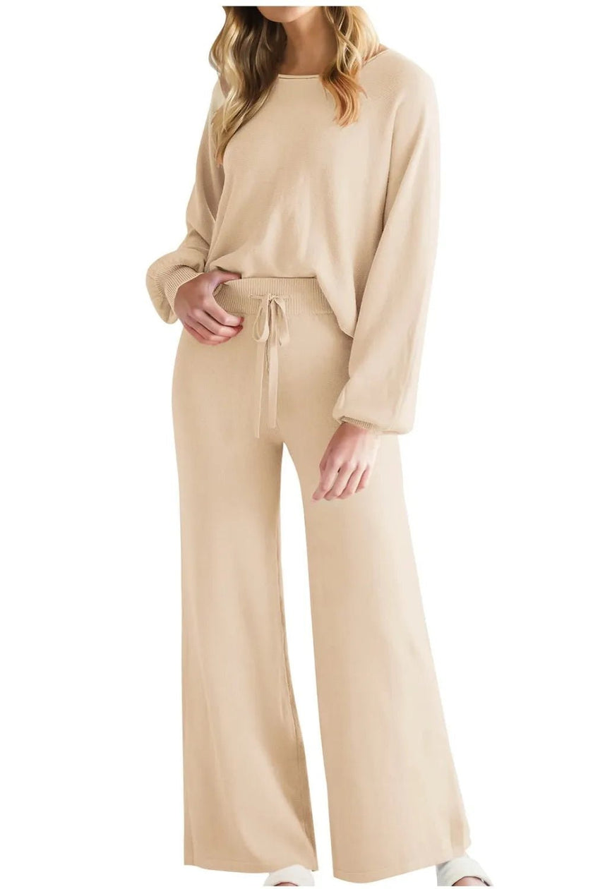 Round Neck Long Sleeve Top and Pants Set - FLORENTINE IRIS
