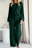 Round Neck Long Sleeve Top and Pants Set - FLORENTINE IRIS