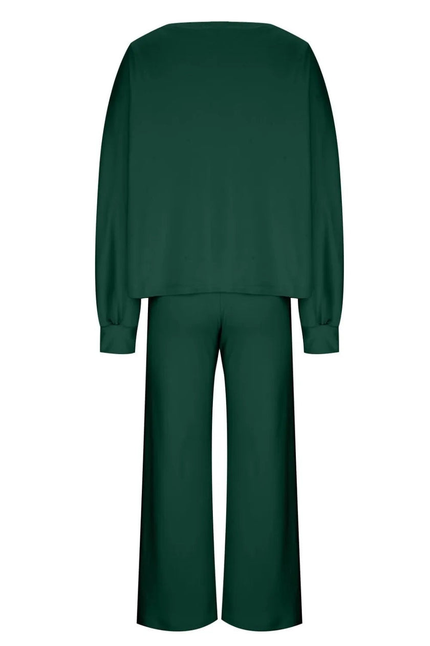 Round Neck Long Sleeve Top and Pants Set - FLORENTINE IRIS