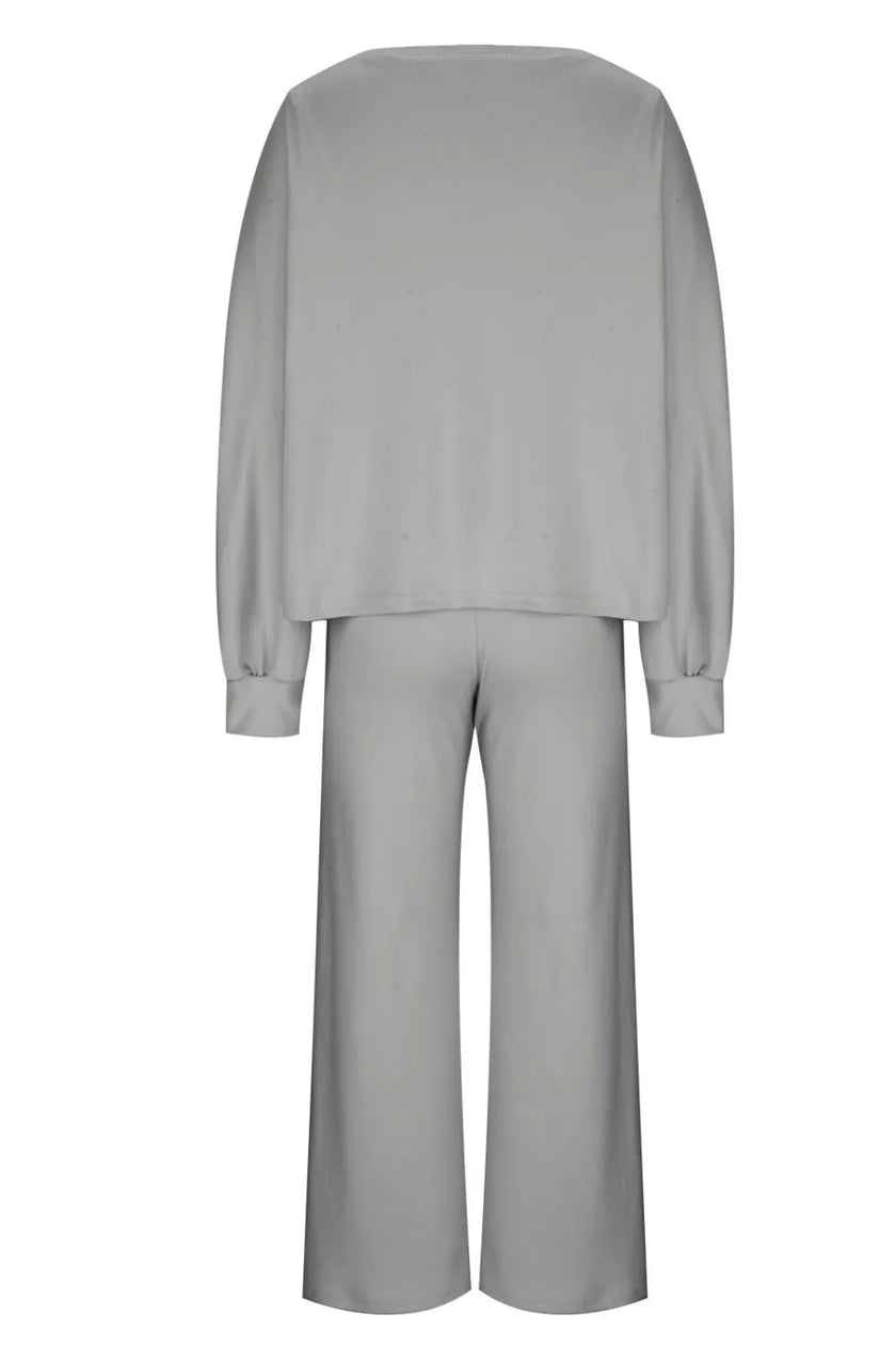 Round Neck Long Sleeve Top and Pants Set - FLORENTINE IRIS